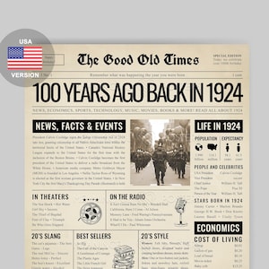 Póster de periódico del centenario de 1924 (regalo imprimible, descarga digital)