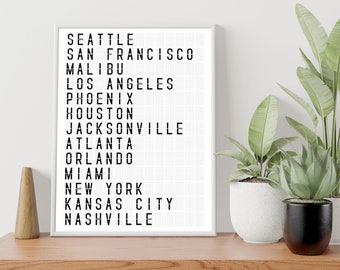 Custom Airport Flight Board, Minimalist Departures Board, White Travel Board, Airport Poster, Travel Poster, Travel Gift - DIGITAL PRINT