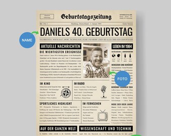 40. Geburtstagszeitung | 1984 Geburtstagszeitung | Poster Geschenk für 40. Geburtstag Party Dekoration I Jahrgang 1984 I 40. Geburtstag Deko