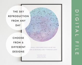 Mapa estelar personalizado, Mapa estelar personalizado, Carta de constelaciones, Póster del cielo nocturno, Mapa celestial, Póster de mi cielo nocturno, Mis estrellas imprimibles