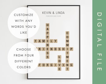 Personalized Crosswords Poster, Custom Scrabble Printable, Custom Puzzle Printable, Family Puzzle Poster, Family Name Printable Poster