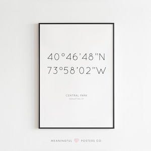 Minimalist Coordinates Print, Custom GPS Coordinates Location, Coordinates Sign, Anniversary Gift, New Home Print, Address Sign image 1