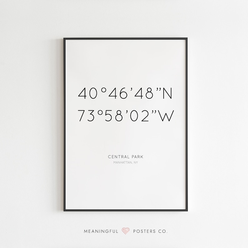 Minimalist Coordinates Print, Custom GPS Coordinates Location, Coordinates Sign, Anniversary Gift, New Home Print, Address Sign image 1