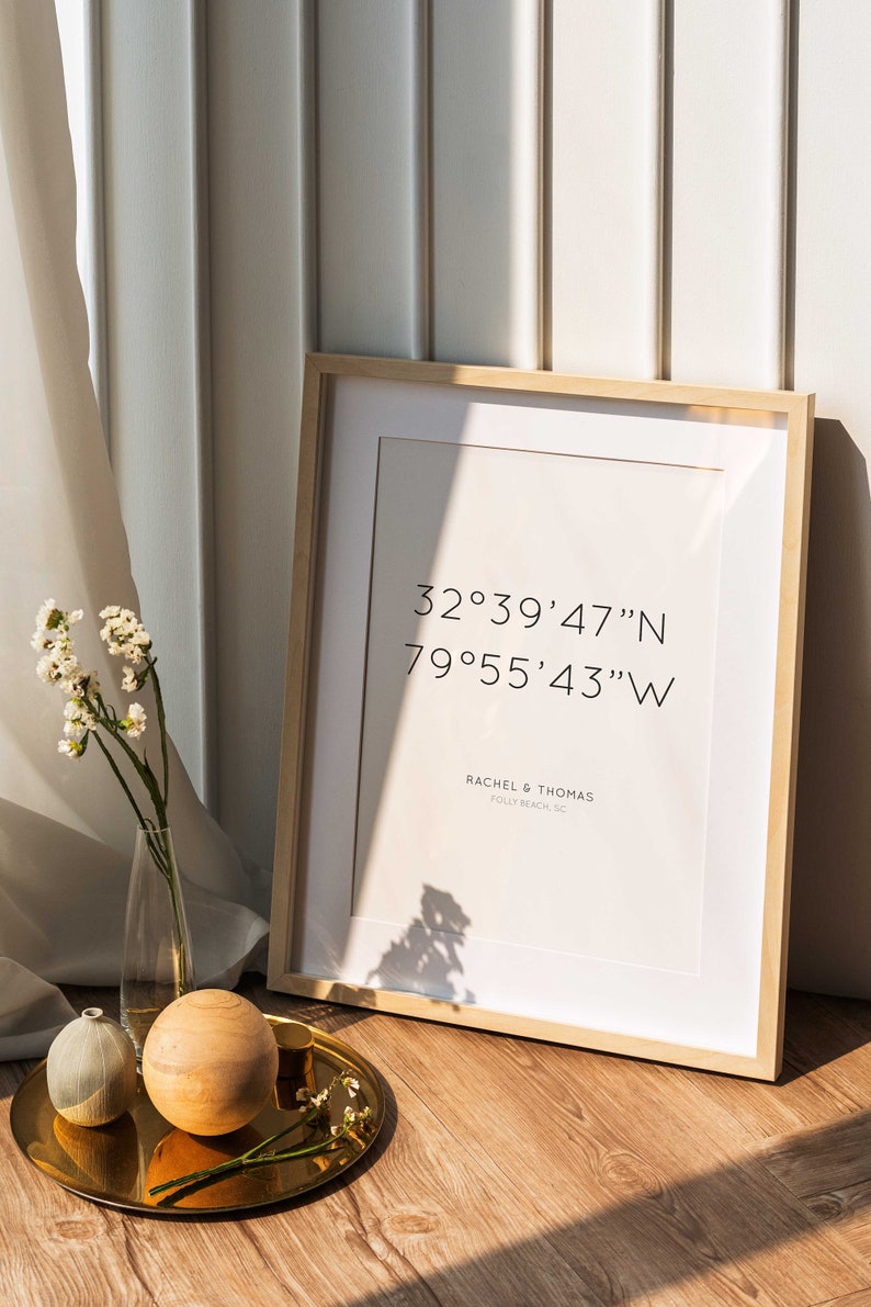 Minimalist Coordinates Print, Custom GPS Coordinates Location, Coordinates Sign, Anniversary Gift, New Home Print, Address Sign image 5