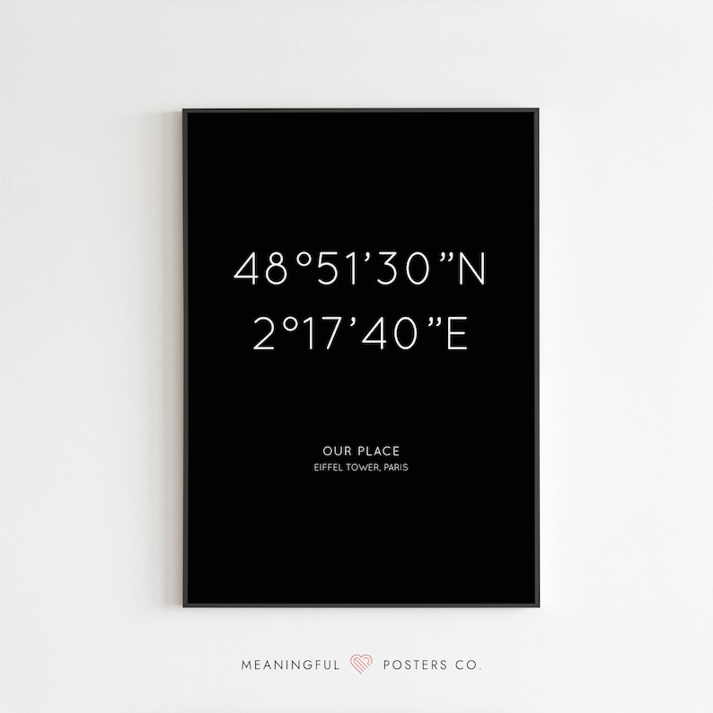 Minimalist Coordinates Print, Custom GPS Coordinates Location, Coordinates Sign, Anniversary Gift, New Home Print, Address Sign image 2