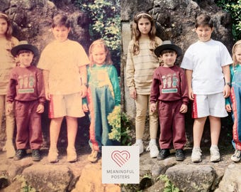 Servicio de restauración de fotos antiguas, reparación de fotos familiares dañadas, eliminación de arañazos y decoloración.