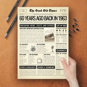 1963 60th Birthday Gift UK Newspaper Sign 60th Birthday Gift 60 Years ...