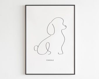 Poodle Line Art Print, Minimalist Dog Drawing (Digital Download)