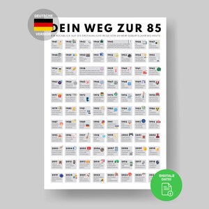 Póster Weg Zur 85 / Camino al 85 / Póster als Geschenk zum 85. Geburtstag Party Dekoration / Jahrgang 1942 / 85. Geburtstag Deko