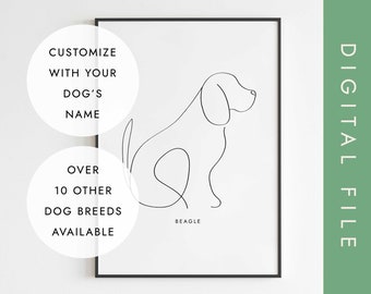 Beagle Line Art Print, Custom Dog Portrait (Digital Download)