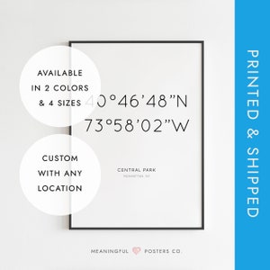 Minimalist Coordinates Poster, Poster or Framed, Custom GPS Coordinates Location, Coordinates Sign, New Home Print, Address Sign Active