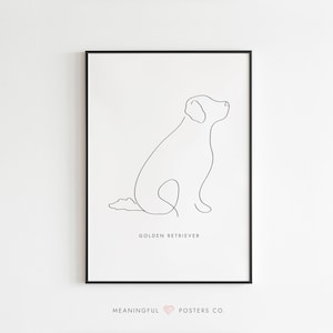 Golden Retriever Line Art Print, Dog Line Art Print, Dog Line Art Poster, Dog Drawing, Dog Portrait, Dog Wall Art, Minimalist Wall Art
