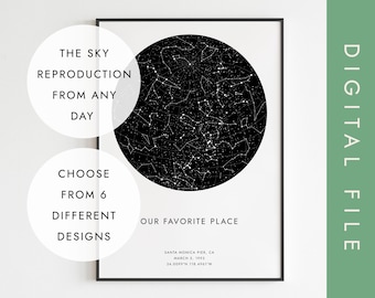 Anniversary Sky Map, Night Sky Print, Night Sky Poster, Celestial Map, My Stars Printable, Personalised Star Map, Custom Sky Map Printable