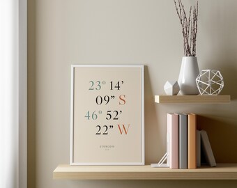 Coordinates Poster, Vintage Poster, Custom GPS Print, New Home