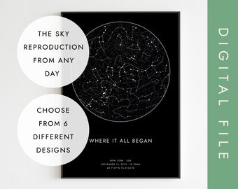 Star Map by Date, Custom Sky Map, Personalizes Sky Map, Digital Star Map, Celestial Map, My Night Sky Poster, My Stars Printable, My Sky Map