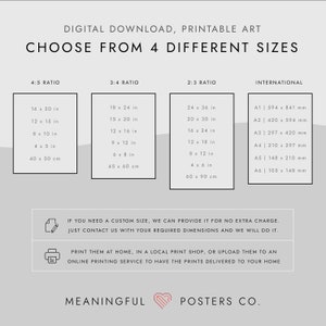 Puede incluir: Gu&iacute;a de tama&ntilde;os de p&oacute;ster de arte imprimible con cuatro relaciones de aspecto diferentes: 4:5, 3:4, 2:3 e internacional. La gu&iacute;a incluye medidas en pulgadas y cent&iacute;metros para cada relaci&oacute;n. Tambi&eacute;n incluye los tama&ntilde;os de papel internacionales est&aacute;ndar con medidas en mil&iacute;metros.