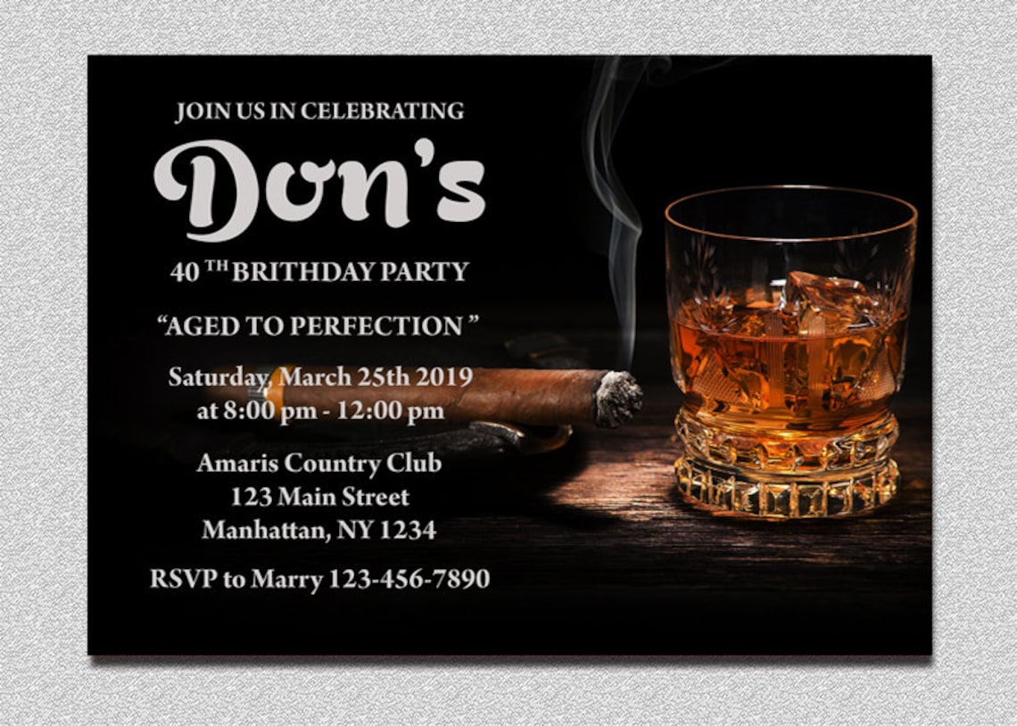 Cigar And Cognac Birthday Invitation Adult Birthday Etsy