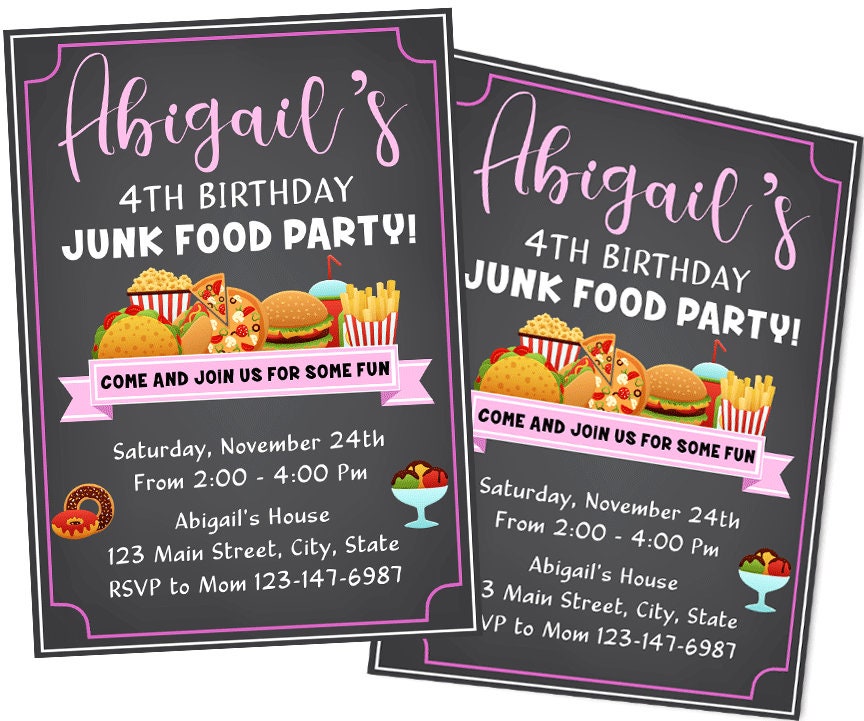 Junk Food Invitation Junk Food Party Junk Food Birthday Etsy
