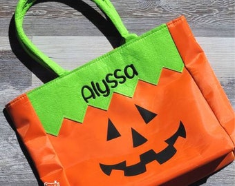 Halloween Jack-o-lantern Personalized Embroidered Tote Bag, Trick or Treat Halloween Tote, Halloween Pumpkin Bag