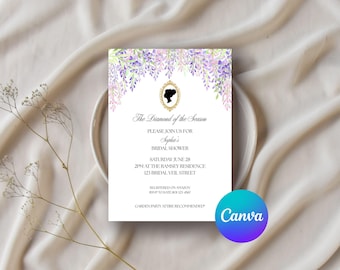 Bridgerton Bridal Shower Invitation Template | Garden Party Printable | Diamond of the Season | Canva Invite
