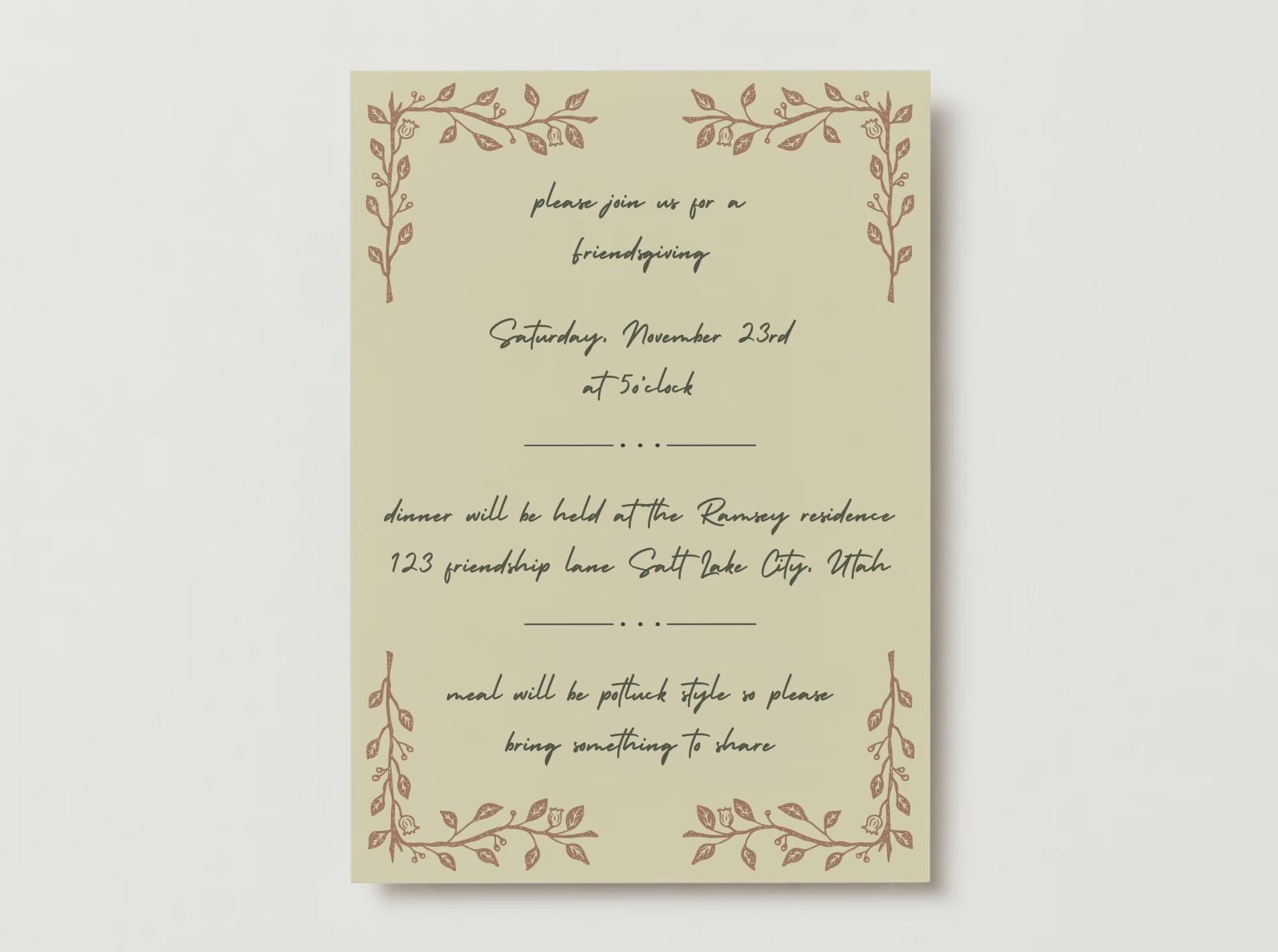 Printable Friendsgiving Invitation | Rustic Fall Design | Editable ...