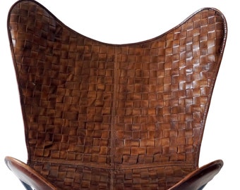 Classic Retro Butterfly Chair - Canvas Leather Mixture Seat With Iron Stand