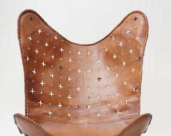 Handmade Leather Butterfly Chair: Decorative Folding Dining Chair
