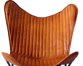 Franco TAN Butterfly Chair - Canvas Leather Mixture Seat With Iron Stand