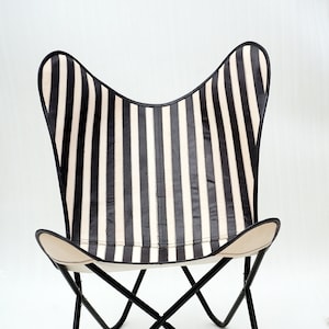 Room Stylish Butterfly Chair Handmade Leather Chair Genuine Goat Leather Black and White Butterfly Chair