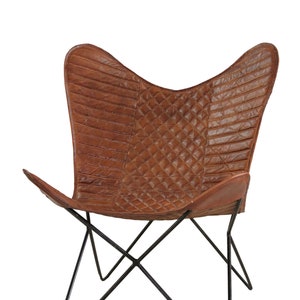 Sidney Butterfly Chair - Canvas Leather Mixture Seat With Iron Stand