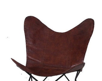 Brownian Brown Butterfly Chair - Leather Seat With Iron Stand