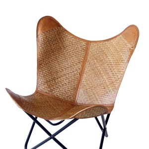 Justa Butterfly Chair - Bamboo Canvas Leather Mixture Seat With Iron Stand