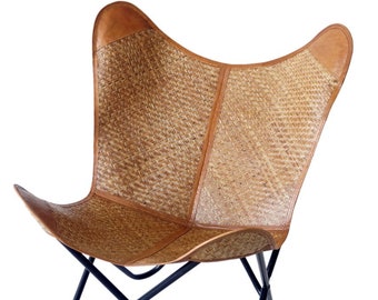 Justa Butterfly Chair - Bamboo Canvas Leather Mixture Seat With Iron Stand