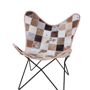 100% Indian Handmade Krishtina Butterfly Chair - Canvas Leather Mixture Seat With Iron Stand