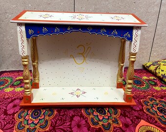 Handmade Wooden Temple: Colorful Hindu Mandir (48 X 16 X 40 cm)