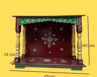 Handpainted Wooden Hindu Temple: Rajasthani Pooja Mandir (45x40x15 cm)