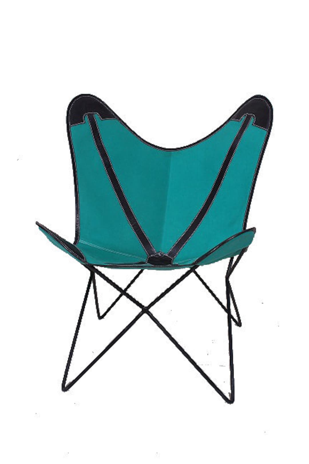 Spanish Blue Butterfly Chair Canvas Leather Mixture Seat With Iron