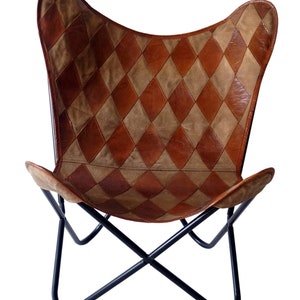 Patio Butterfly Chair - Canvas Leather Mixture Seat With Iron Stand