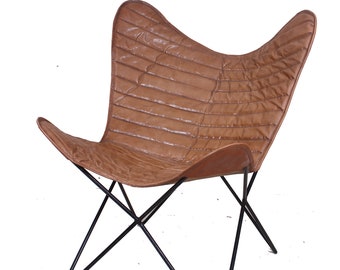 100% Indian Handmade VANISH BROWN Canvas Butterfly Chair - Canvas Leather Mixture Seat With Iron Stand