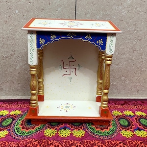 Indian Handmade Offwhite Wooden Temple wooden mandir (Size LWH : 33 X 15 X 40 cm, Colorful)