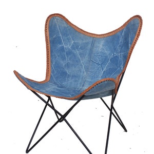 Silla Blue Cloudly Butterfly - Asiento de mezcla de cuero de lona con soporte de hierro
