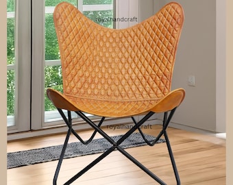 職人による手作りのミックスブラウンレザーバタフライチェア 快適で