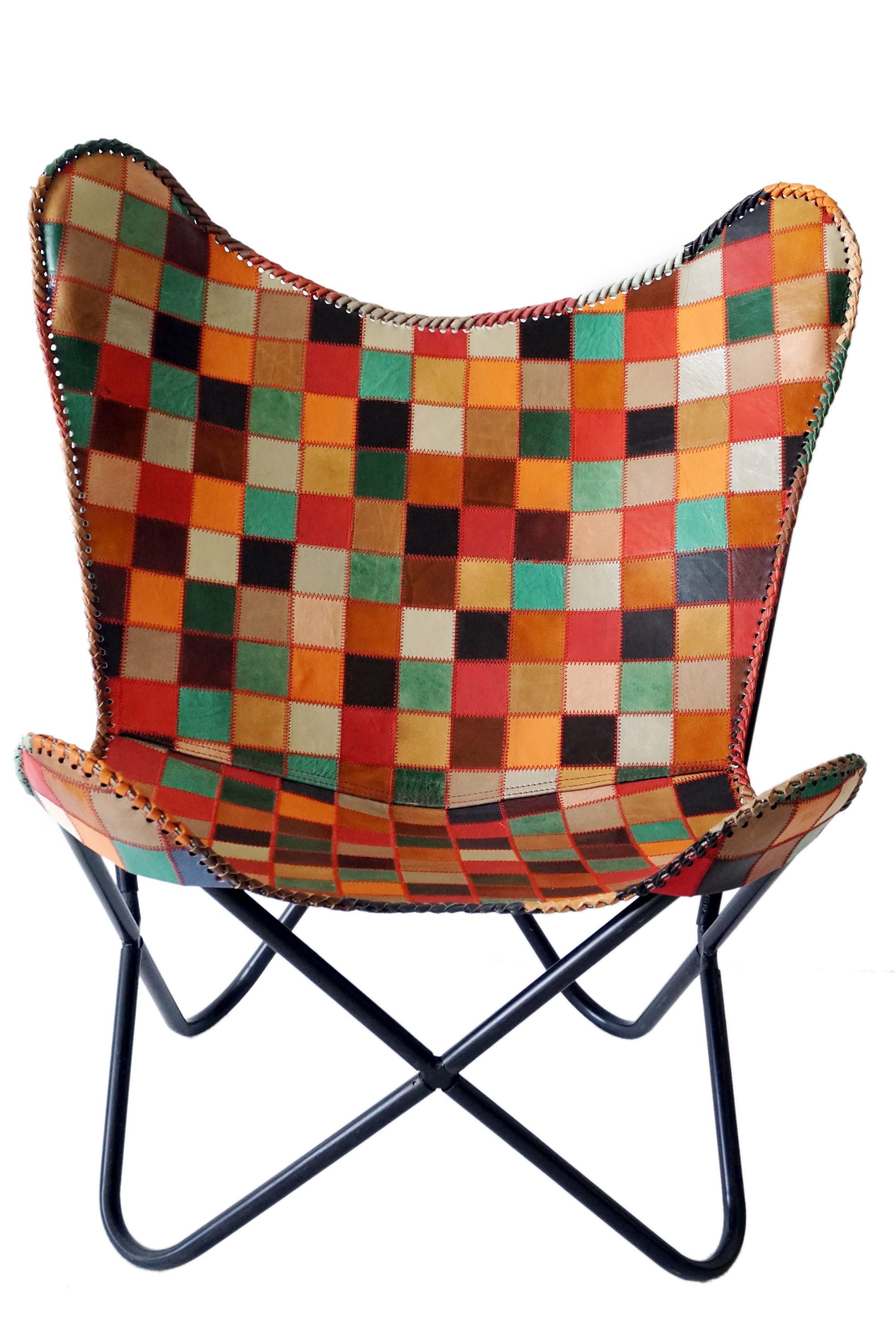Indian Handmade Butterfly Chair Leather Seat With Iron Stand Christmas Gifts