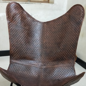 26&quot; Wide Butterfly Chair Leather Seat With Iron Stand