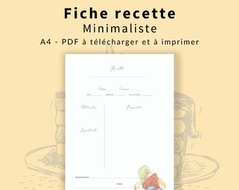 Modern and minimalist recipe card in French and decorated with a nice little fruit pie | A4 | instant download | printable recipe | PDF