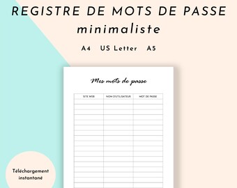 Minimalist Password Tracker | Printable PDF | A4 A5 US Letter ...