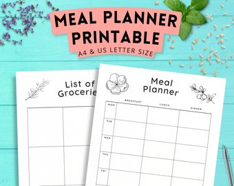 Weekly meal planner with grocery list | US Letter and A4 | Printable
