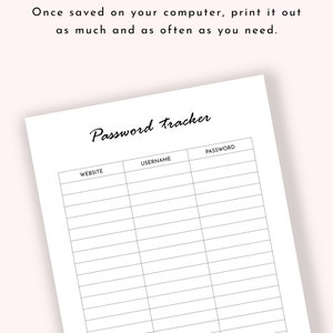 Minimalist Password Tracker | Printable PDF | A4 A5 US Letter ...