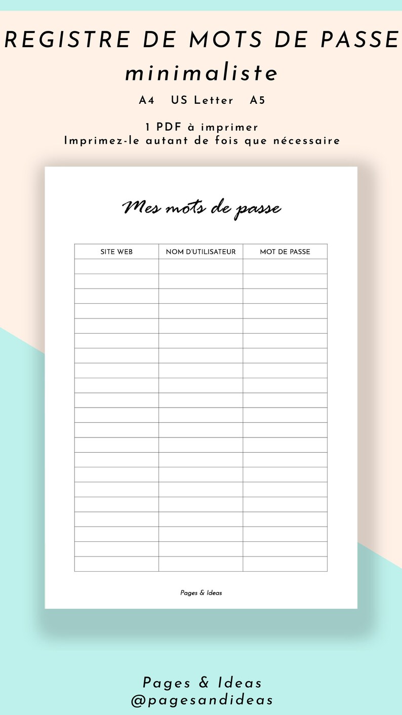Minimalist Password Tracker | Printable PDF | A4 A5 US Letter ...