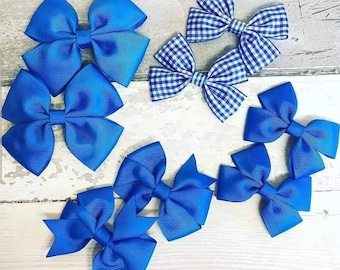 Handmade school bow set - royal blue - red - hunter green - yellow - gingham school bows - bobbles or clips